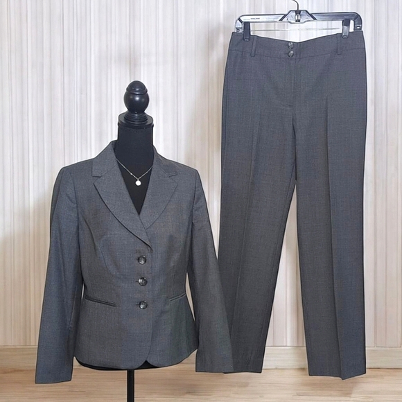 Ann Taylor Cashmere Wool Gray Suit Jacket 8P Audrey Trousers 6 Office Siren - Picture 1 of 16